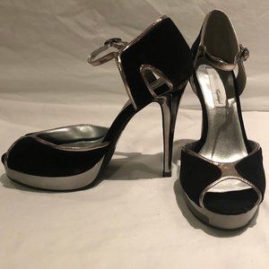 Black and Silver Spiegel High Heels - Size 8
